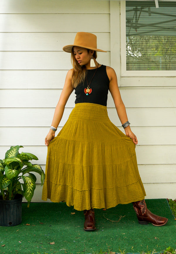 Mustard tiered maxi skirt sale