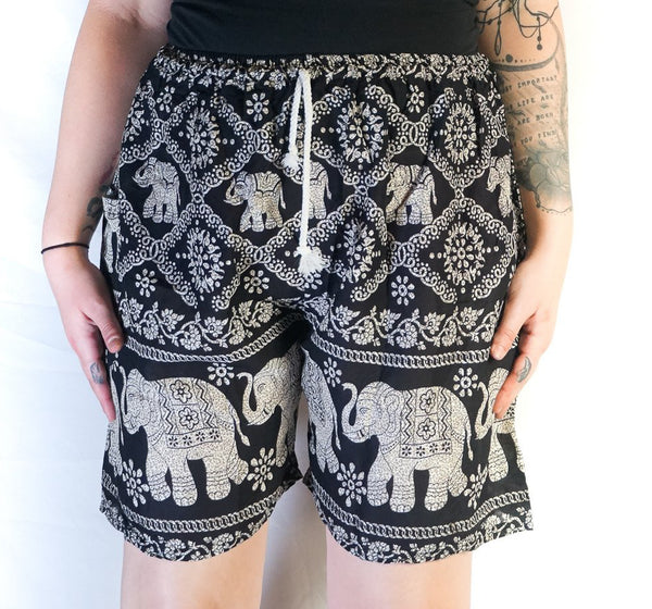 Elephant Print Rayon Women's Shorts with Lace Trim