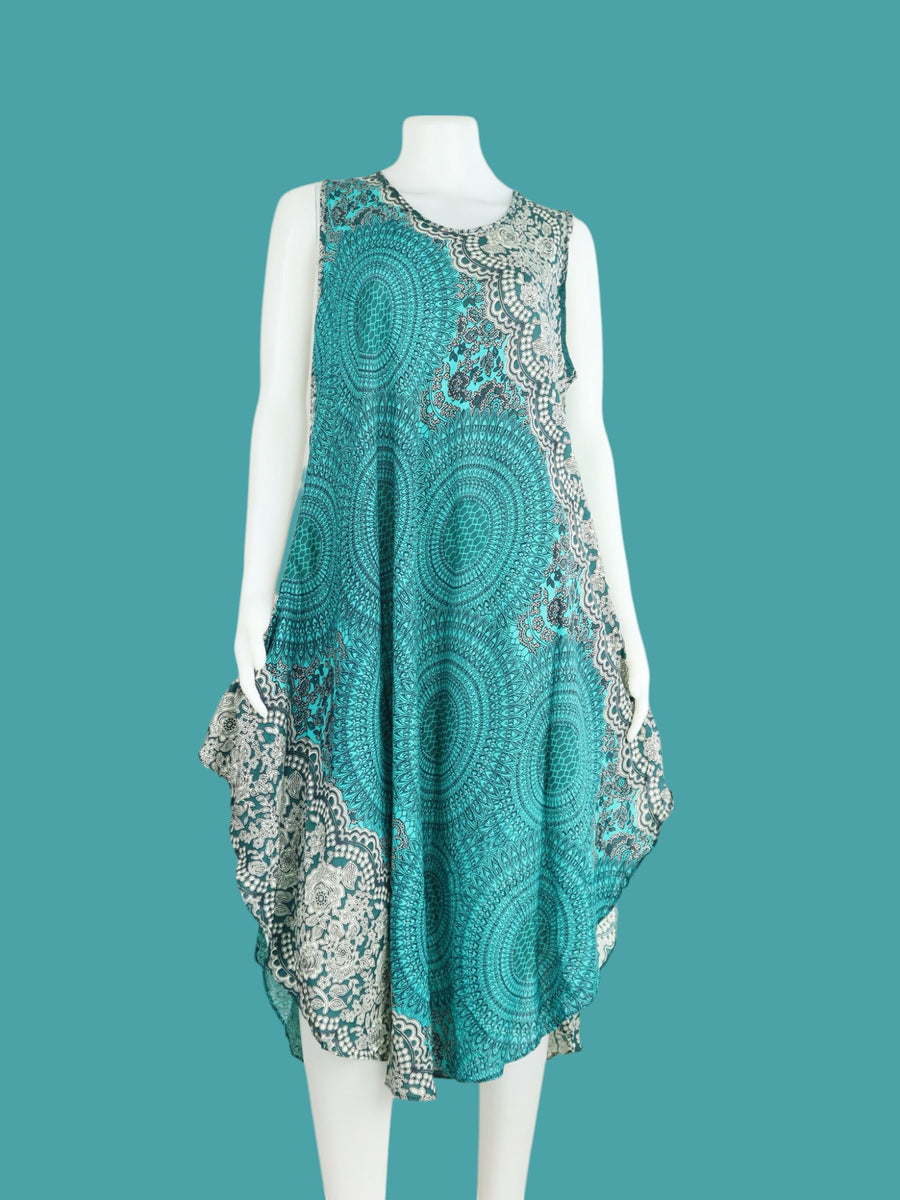 Teal Mandala Lace Midi Dress