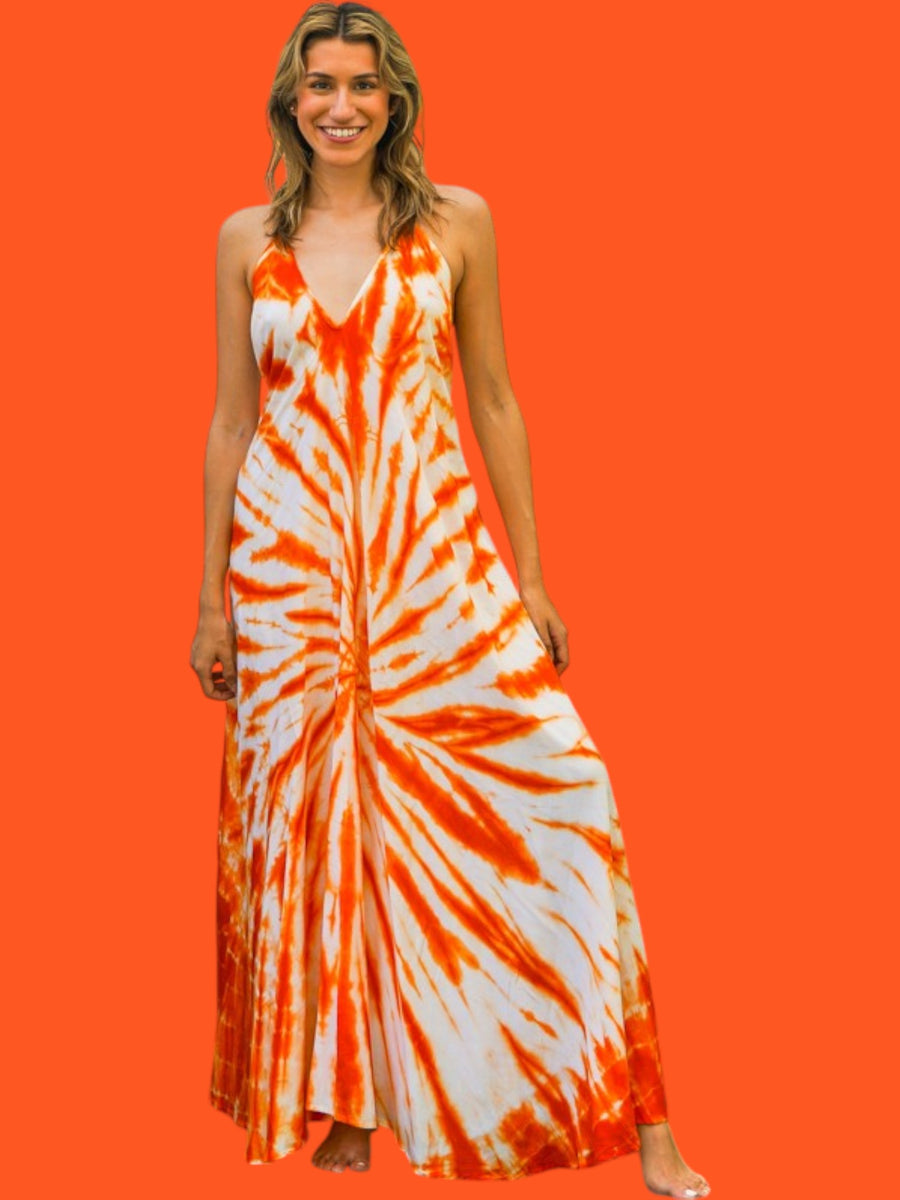 Sunburst Orange Tie-Dye Maxi Dress