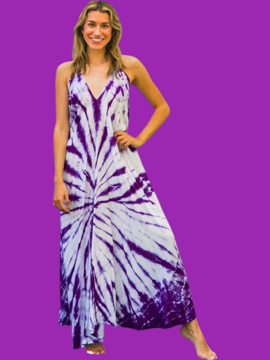 Purple Starburst Tie Dye Maxi Dress