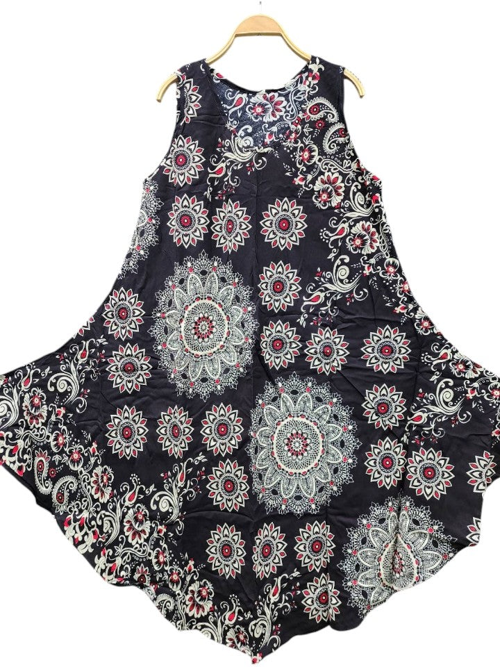 Black Mandala Paisley Boho Midi Dress