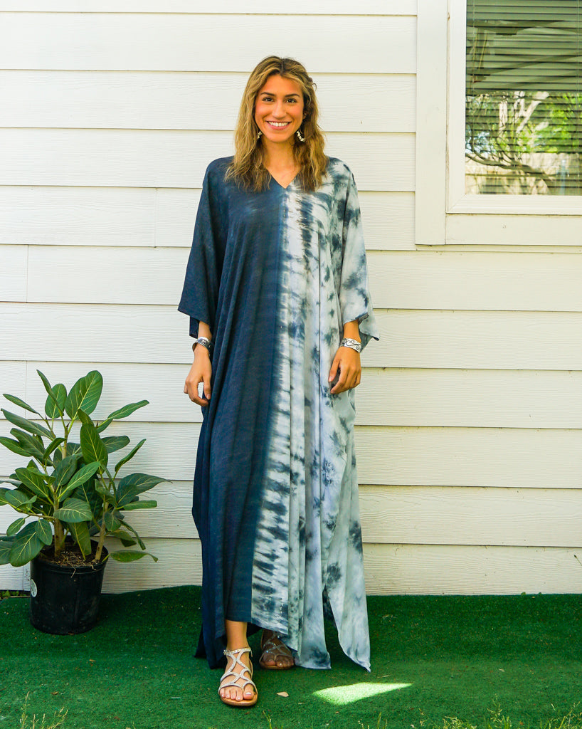 K1532- Black Two Tone Hand Dyed Kaftan Dress