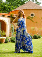 Royal Blue Floral Paisley Mandala Goddess Boho Maxi Dress