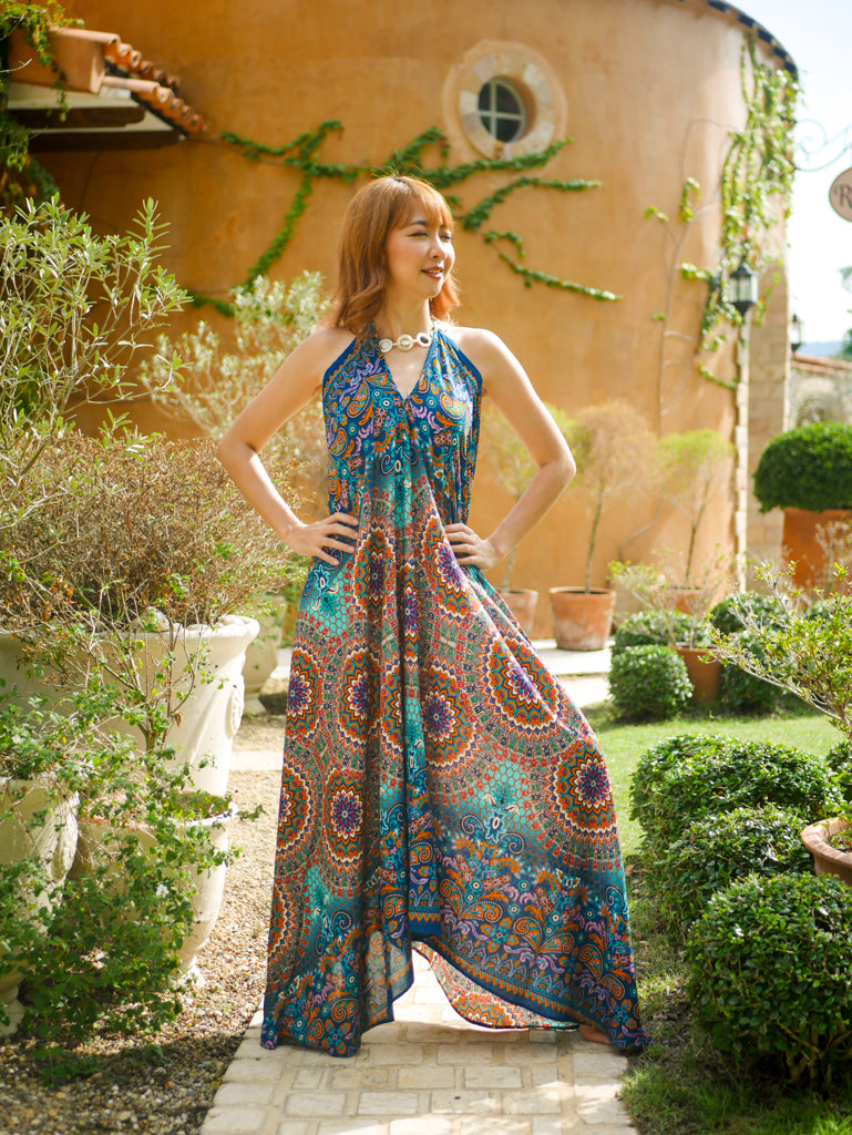 Turquoise Mandala Boho Goddess Boho Maxi Dress