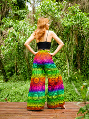 Rainbow Elephant Mandala Palazzo Wrap Pants