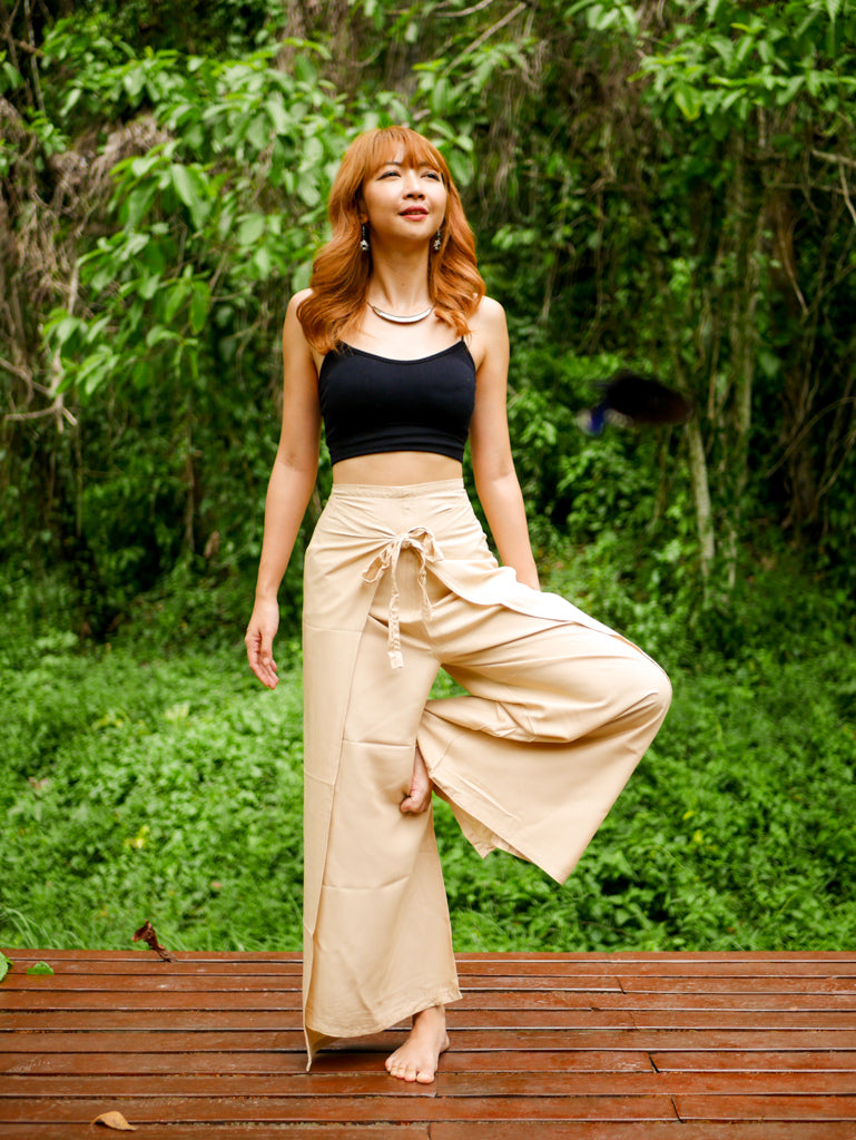 Beige Palazzo Wrap Pants