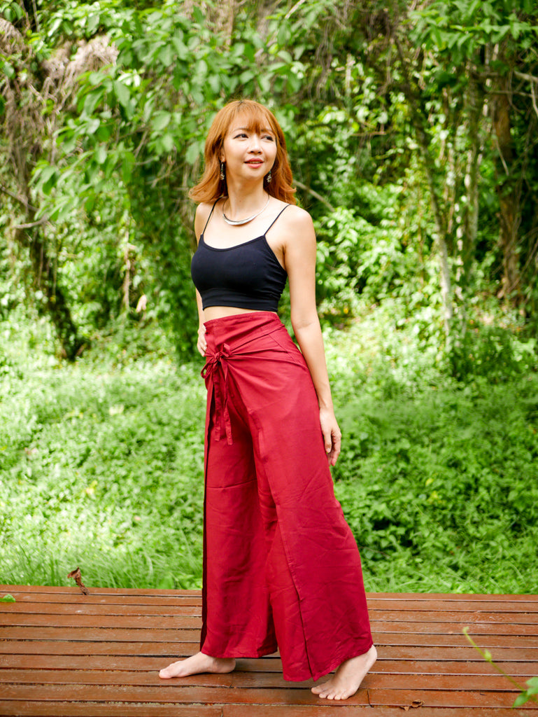 Wine Red Palazzo Wrap Pants