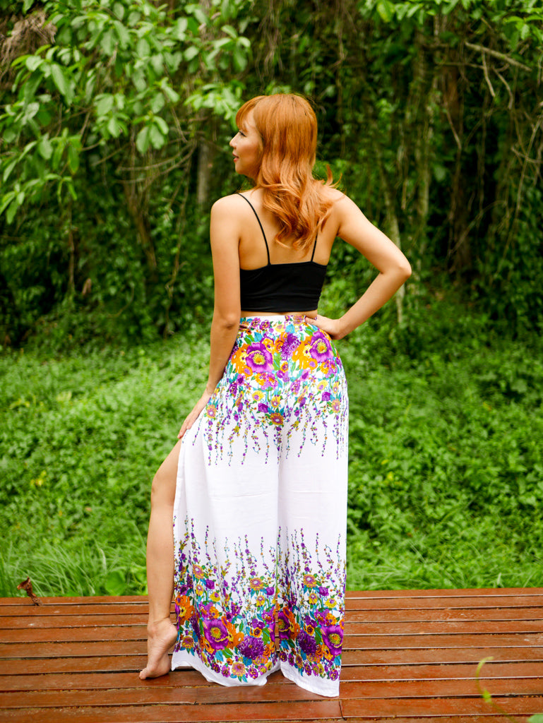 White Florals Palazzo Wrap Pants