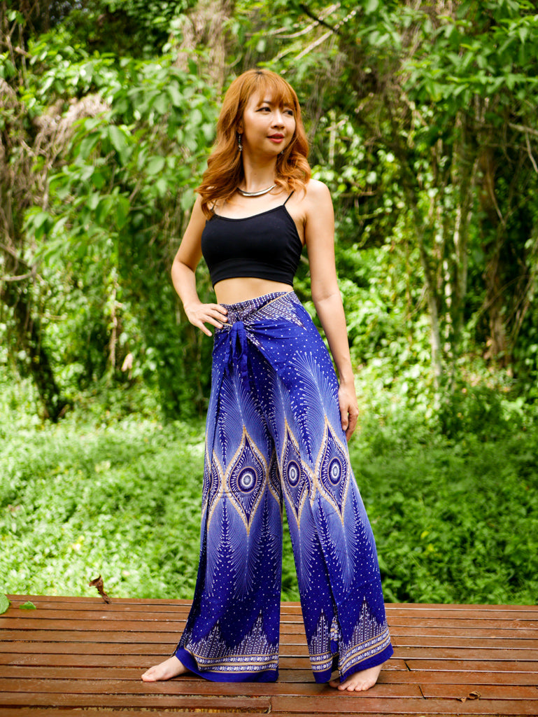 Royal Blue Peacock Palazzo Wrap Pants