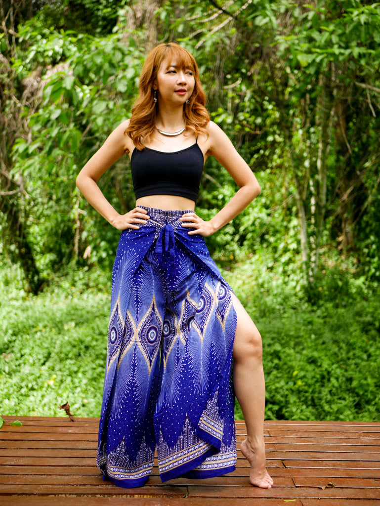 Royal Blue Peacock Palazzo Wrap Pants