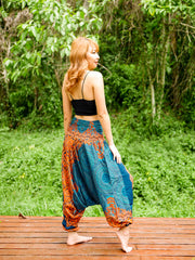 Teal and Orange Mandala Low Cut Harem Pants