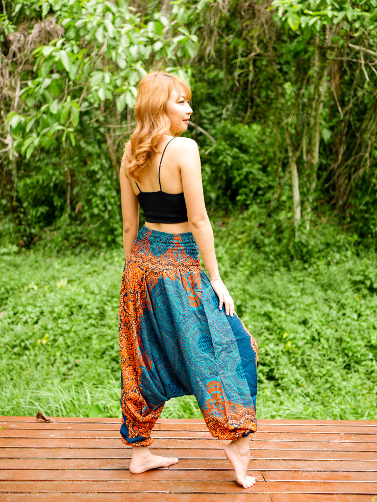 Teal and Orange Mandala Low Cut Harem Pants