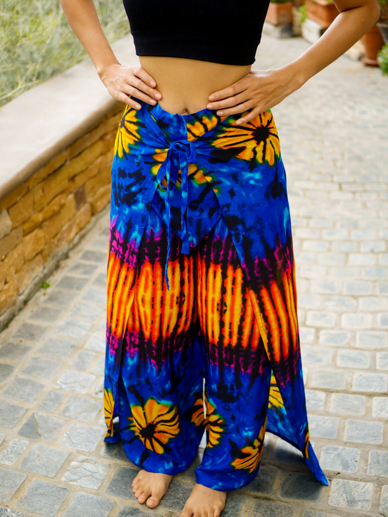 Orange and Blue Tie Dye Palazzo Wrap Pants