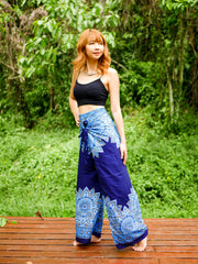 Blue Floral Mandala Palazzo Wrap Pants