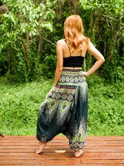 Dark Green Peacock Low Cut Harem Pants