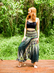 Dark Green Peacock Low Cut Harem Pants