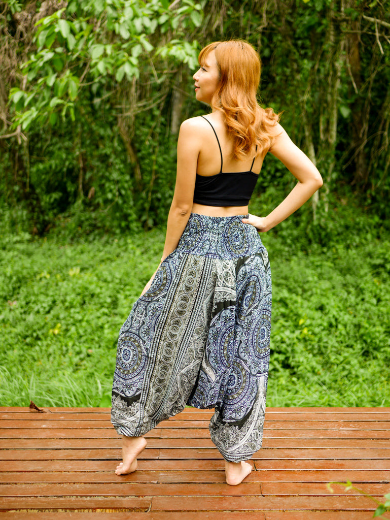 Black and Green Peacock Low Cut Harem Pants