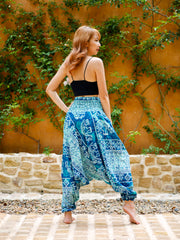 Turquoise Blue Elephant Low Cut Harem Pants