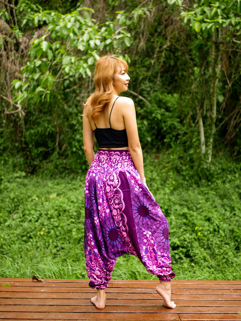 Deep Magenta Paisley Mandala Low Cut Harem Pants