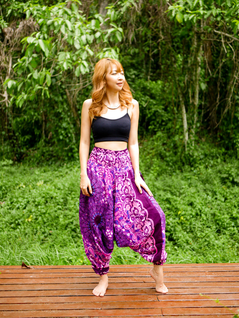 Deep Magenta Paisley Mandala Low Cut Harem Pants