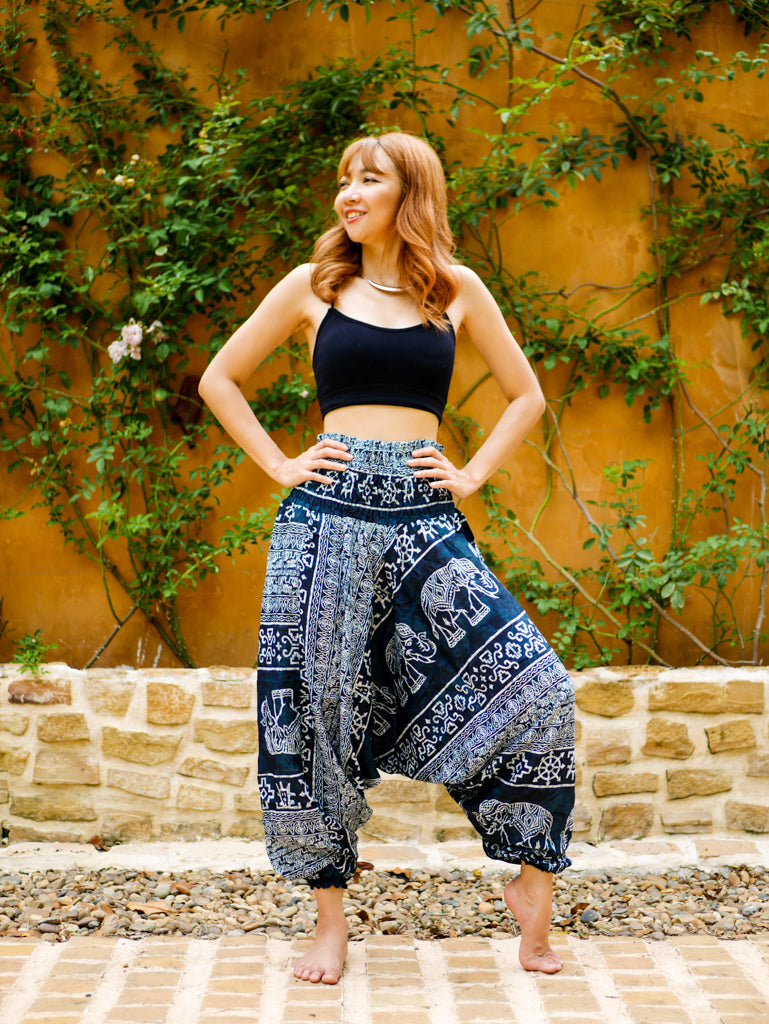 Navy Blue Elephant Low Cut Harem Pants