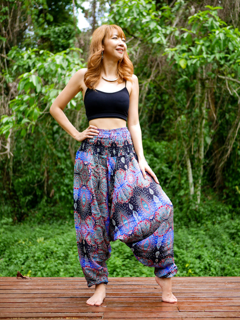 Blue Paisley Low Cut Harem Pants