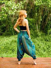 Teal Peacock Low Cut Harem Pants