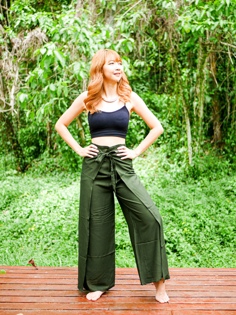 Dark Green Palazzo Wrap Pants