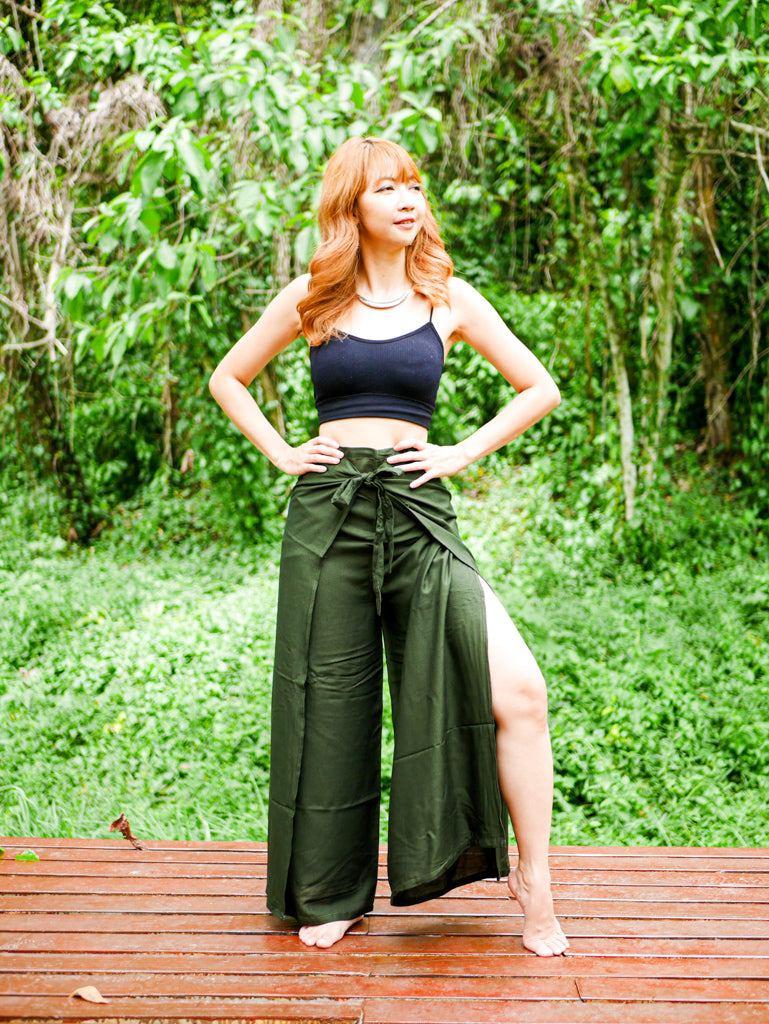 Dark Green Palazzo Wrap Pants