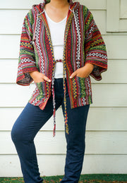 Ethnic Flair Cover Up Hooded Jacket Cardigan with Pockets