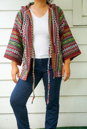 Ethnic Flair Cover Up Hooded Jacket Cardigan with Pockets