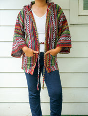 Ethnic Flair Cover Up Hooded Jacket Cardigan with Pockets