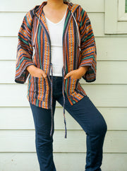 Color Weave Cover Up Hooded Jacket Cardigan with Pockets