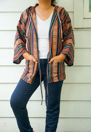 Color Weave Cover Up Hooded Jacket Cardigan with Pockets