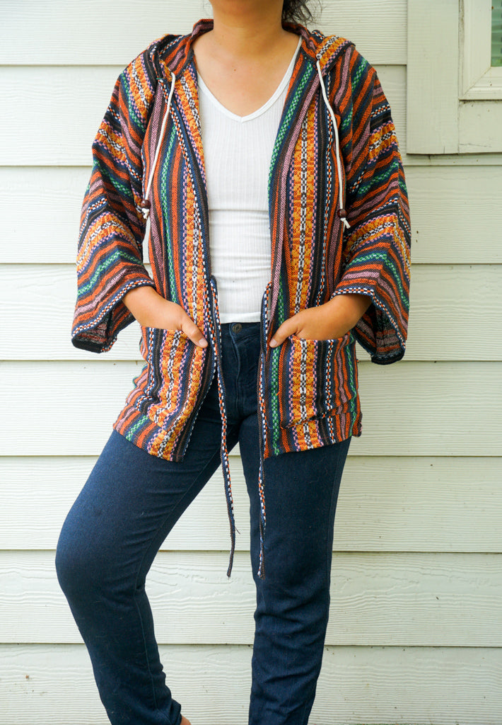 Color Weave Cover Up Hooded Jacket Cardigan with Pockets