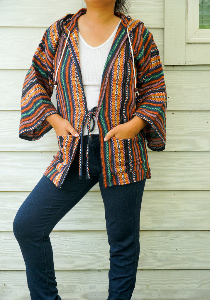 Color Weave Cover Up Hooded Jacket Cardigan with Pockets