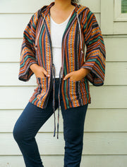 Color Weave Cover Up Hooded Jacket Cardigan with Pockets