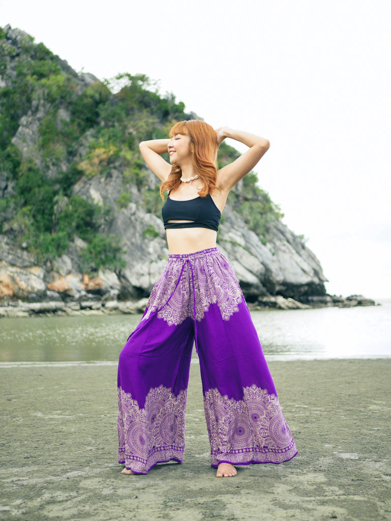 Purple Mandala Wide Leg Palazzo Pants