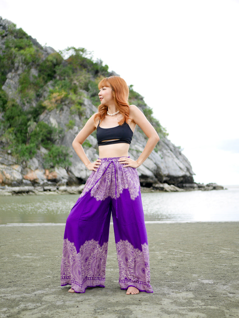 Purple Mandala Wide Leg Palazzo Pants