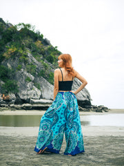 Turquoise Teal Floral Mandala Wide Leg Palazzo Pants