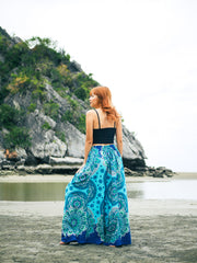 Turquoise Teal Floral Mandala Wide Leg Palazzo Pants