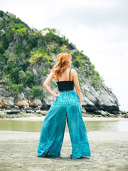 Turquoise Teal Mandala Floral Wide Leg Palazzo Pants