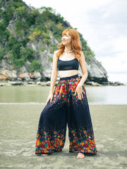 Black Florals Wide Leg Palazzo Pants