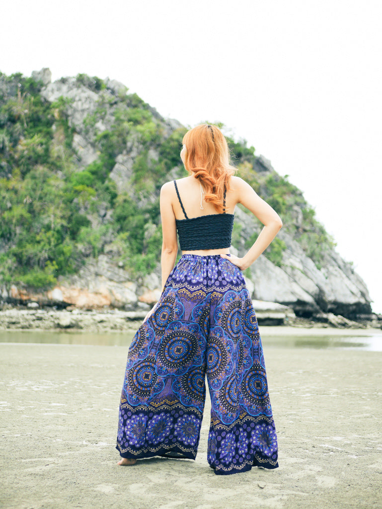 Dark Purple Mandala Wide Leg Palazzo Pants