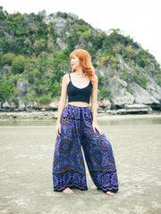 Dark Purple Mandala Wide Leg Palazzo Pants