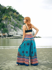 Teal Mandala Wide Leg Palazzo Pants