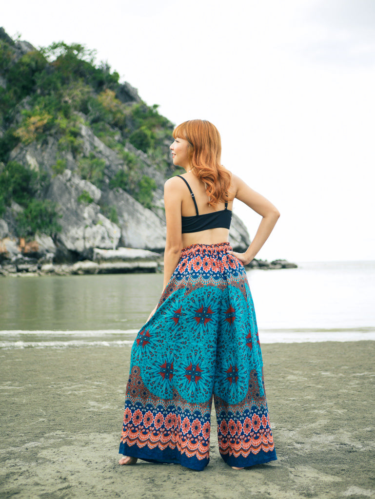 Teal Mandala Wide Leg Palazzo Pants