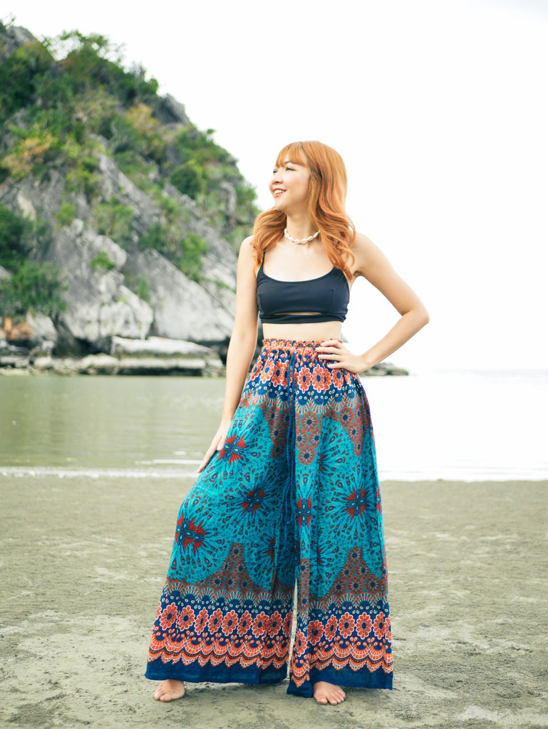 Teal Mandala Wide Leg Palazzo Pants