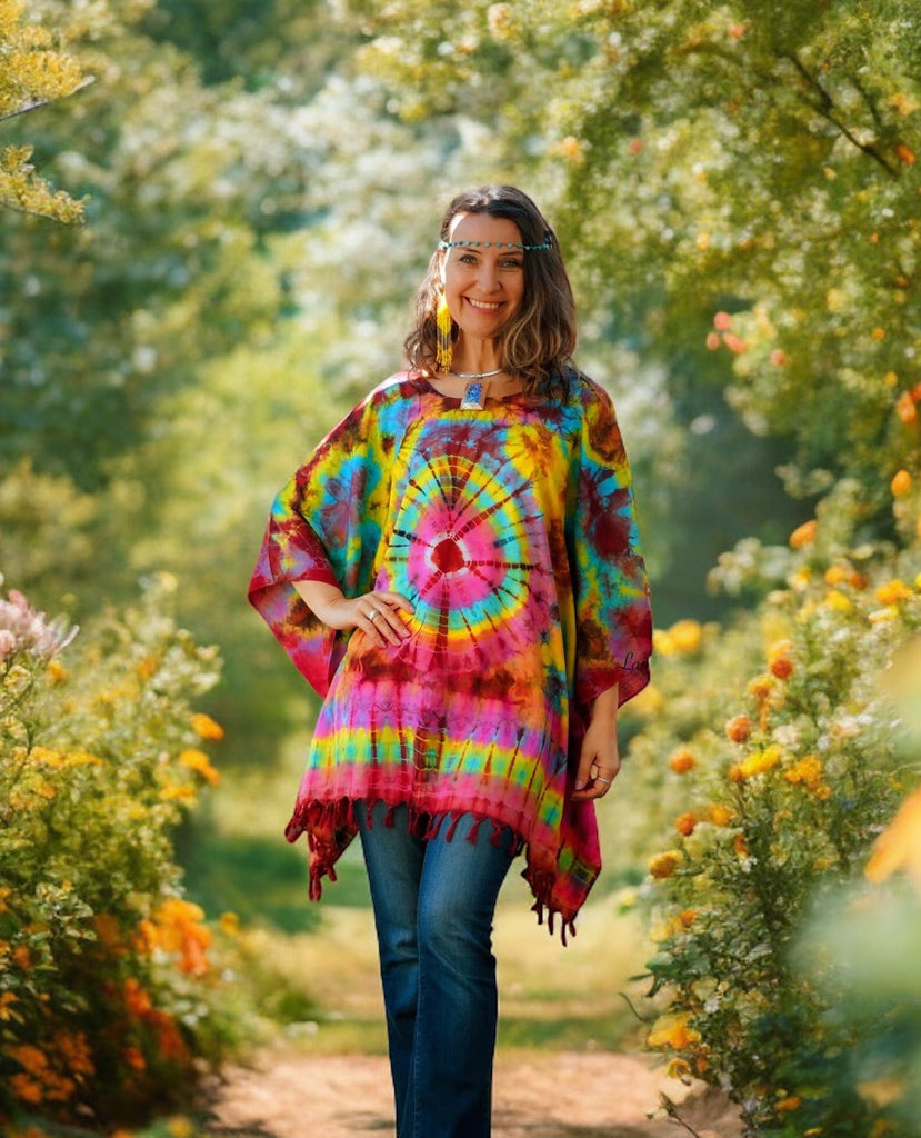 Radiance Festival Kaftan Hand Dyed Tunic Blouse Oversize Poncho Top